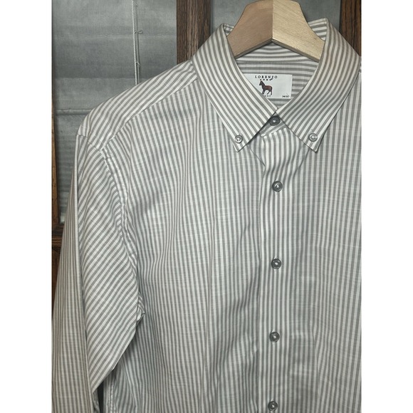 Lorenzo Uomo Other - Lorenzo Uomo dress shirt Light Grey & White Stripe Trim‎ Fit Size 15.5 And 34/35